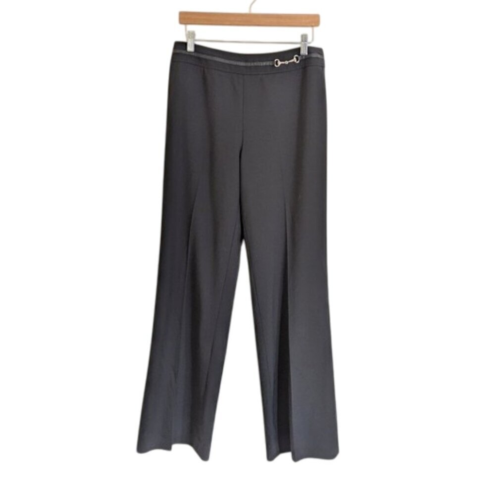 Like New LOFT Wool‎ Blend Black Wide Leg Pants Horsebit Leather details Size 8